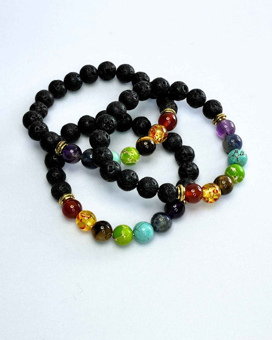 Chakra Bead Bracelet with Lava Beads