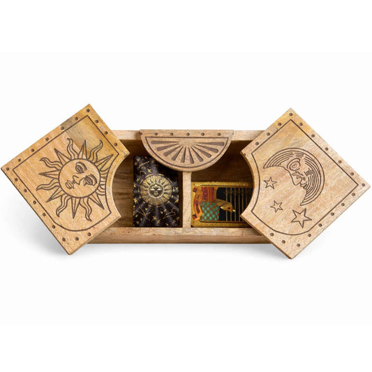Mango Wood Sliding Lid Box - Sun & Moon