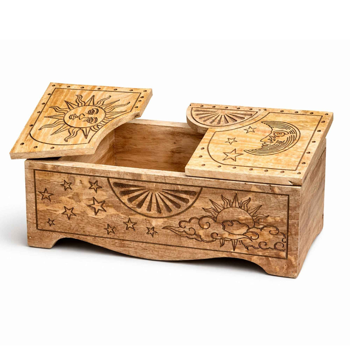 Mango Wood Sliding Lid Box - Sun & Moon
