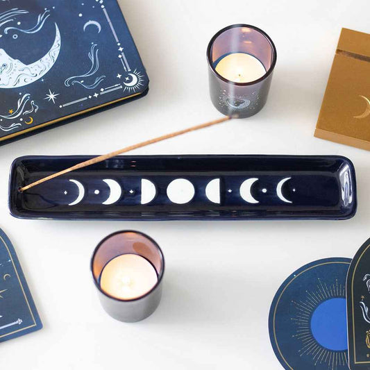 Blue Ceramic Moon Phase Incense Holder