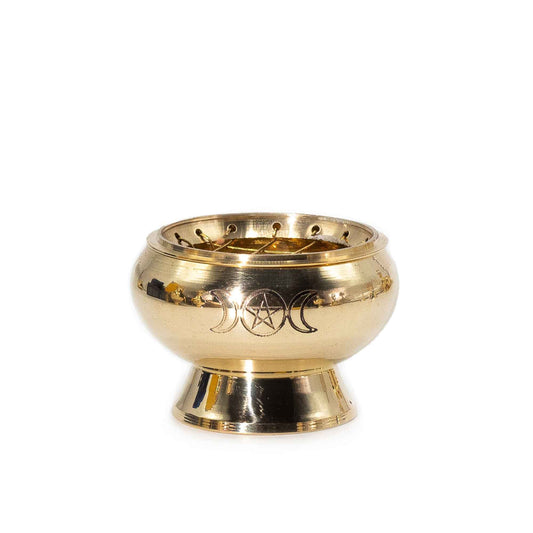 Brass Incense Jar - Triple Moon Pentagram