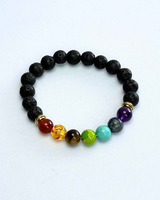 Chakra Bead Bracelet with Lava Beads