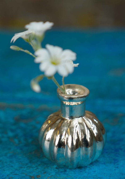 Pumpkin Shape Silver Glass Vase