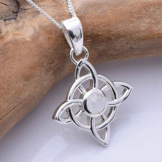 Silver Witches Knot Pendant with Moonstone Cabochon